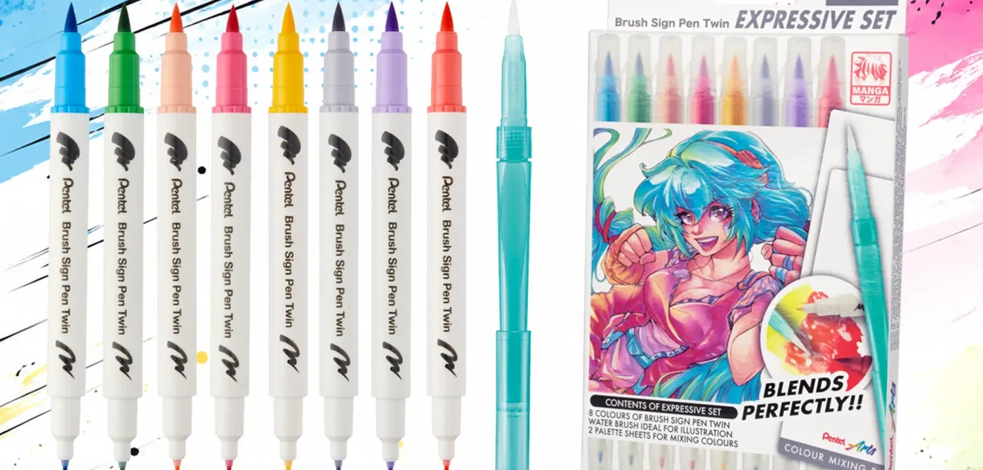 Pentel Brush Sign Pen Twin set Manga SESW30C-8MG