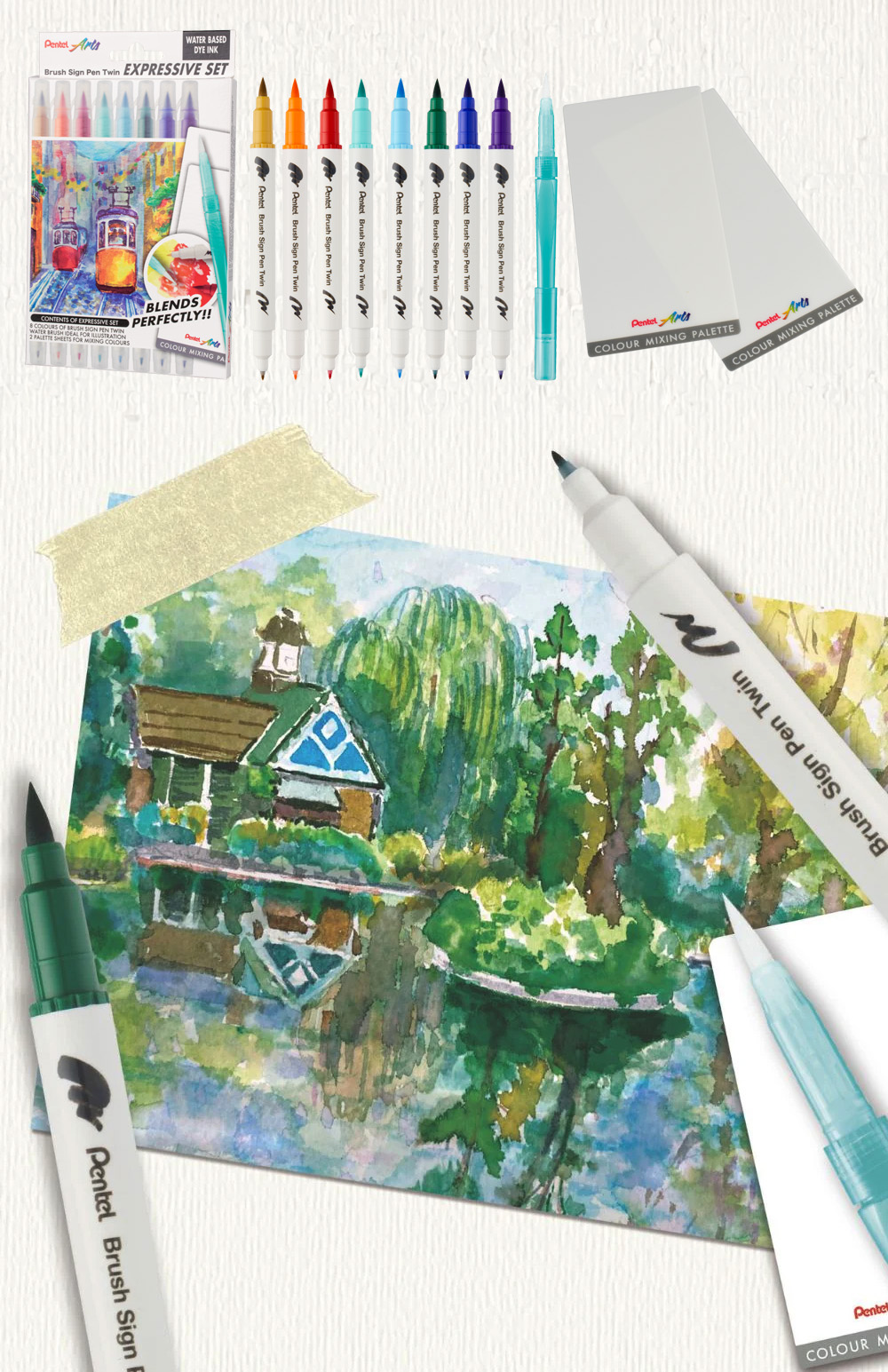 Pentel Brush Sign Pen Twin set Landscape SESW30C-8LS